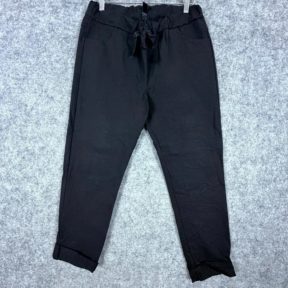 Venti 6 Ankle Pants Womens Medium Black Viscose Stretch Tapered Leg Drawstring